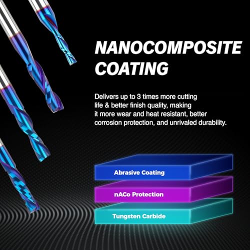 ZahyoX 8mm Schaft Kompression Spiralfräser, 8mm Schaftdurchmesser – 32 mm Schnittlänge – 76 mm Gesamtlänge, 2-schneidiger Nano-beschichteter Fräser, CNC Fräser für Holz, Holzfräser