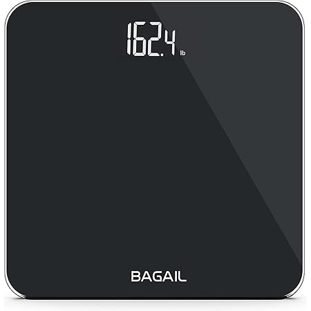 BAGAIL BASICS Bathroom Scale Digital Weighing Scale with High Precision Sensors and Tempered Glass, Ultra Slim,Step-on Technology, Shine-Through Display Black
