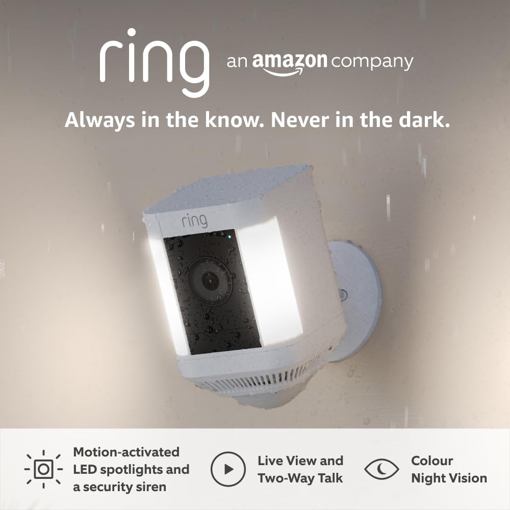 Ring Spotlight Cam Plus Battery | Wireless outdoor Security Camera 1080p HD Video, Two-Way Talk, LED Spotlights, Siren, alternative to CCTV system | 30-day free trial of Ring Subscription