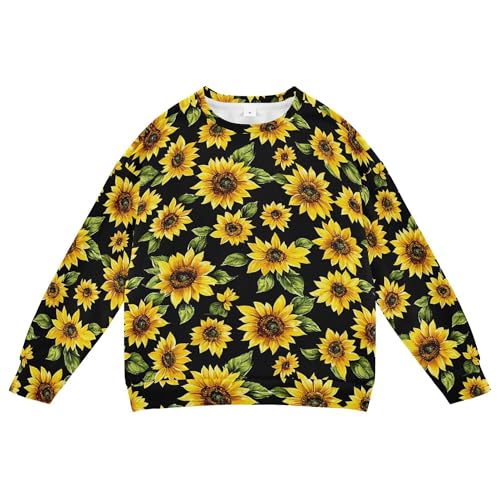 JUNZAN Black Sunflowers Leaf Kids Girls Hooded Sweatshirt Long Sleeve Hoodie for Boys Sports 4T