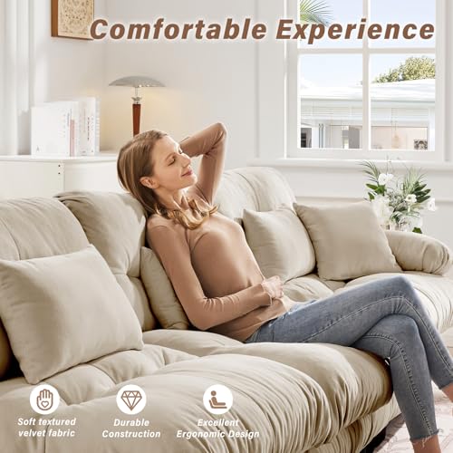 Image of SoarFlash 133.8 inch Sectional Sofa 3 Seat Couch, L Shaped Modern Sofa with Solid Wood Legs, Couches Sofas for Living Room Apartment, Comfortable Small Couches for Small Spaces, Camel