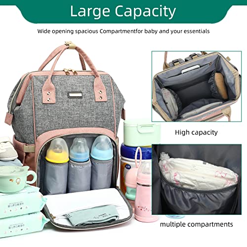 Image of GAIVP Diaper Bag Backpack, Diaper Bags for Baby Girls Boys, Baby Bags for Moms Dads, Nappy Changing Bag with Insulated Pockets,Multi-functional Waterproof Backpack with Stroller straps-Pink