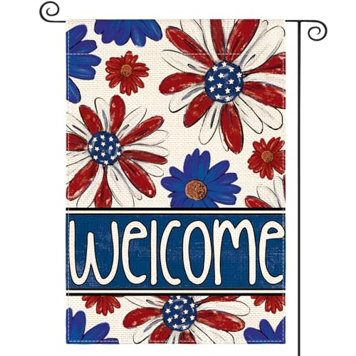 AVOIN colorlife Daisy Welcome Patriotic 4th of July Garden Flag 12x18 Inch