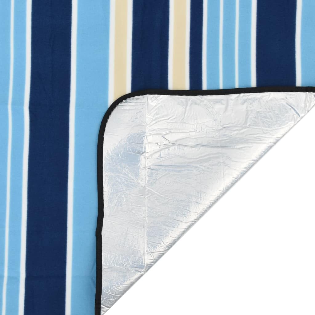 Picknickdecke Faltbar Blau und Weiß Gestreift 200x150 cm Samt mit Tragetasche, Outdoor Camping, Wandern, Trekking Zubehör für Picknick, Reise, Lager und Freizeit