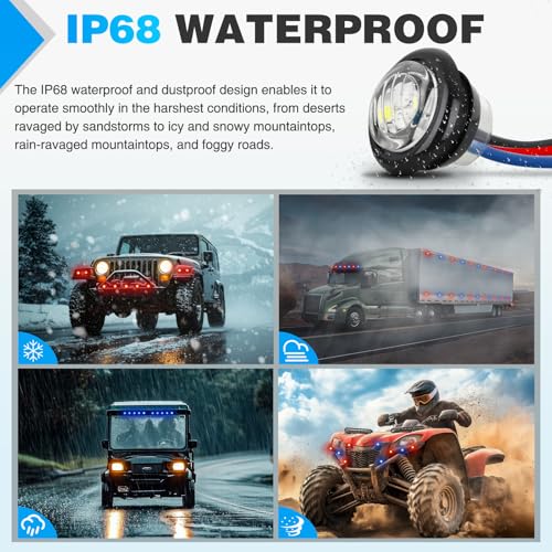 Image of Nilight 3 /4 Inch Dual Color Marker Light Red Brake Blue Clearance Lights | 10PCS Auxiliary Side Lamp w /3 Pin Plug IP68 Waterproof Fits Trailers Trucks Campers RVs ATVs UTVs