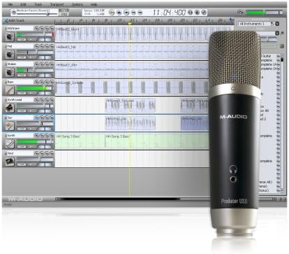 Screenshot of music creation software with a microphone, representing bundled software