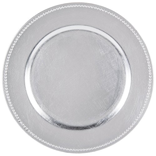 LavoHome Round Charger Beaded Dinner Plates, Silver 13 inch, Set of 1,2,4,6, or 12 (4)