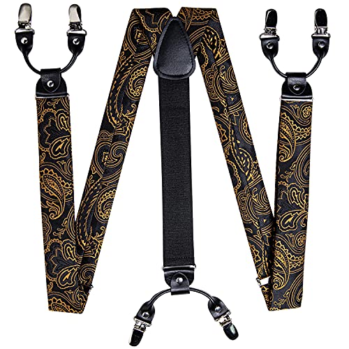 Image of DiBanGu Paisley Bow Tie and Supenders for Men Tuxedo Heavy Duty 6 Clips Suspender Adjustable Y-Shape Mens Trouser Braces