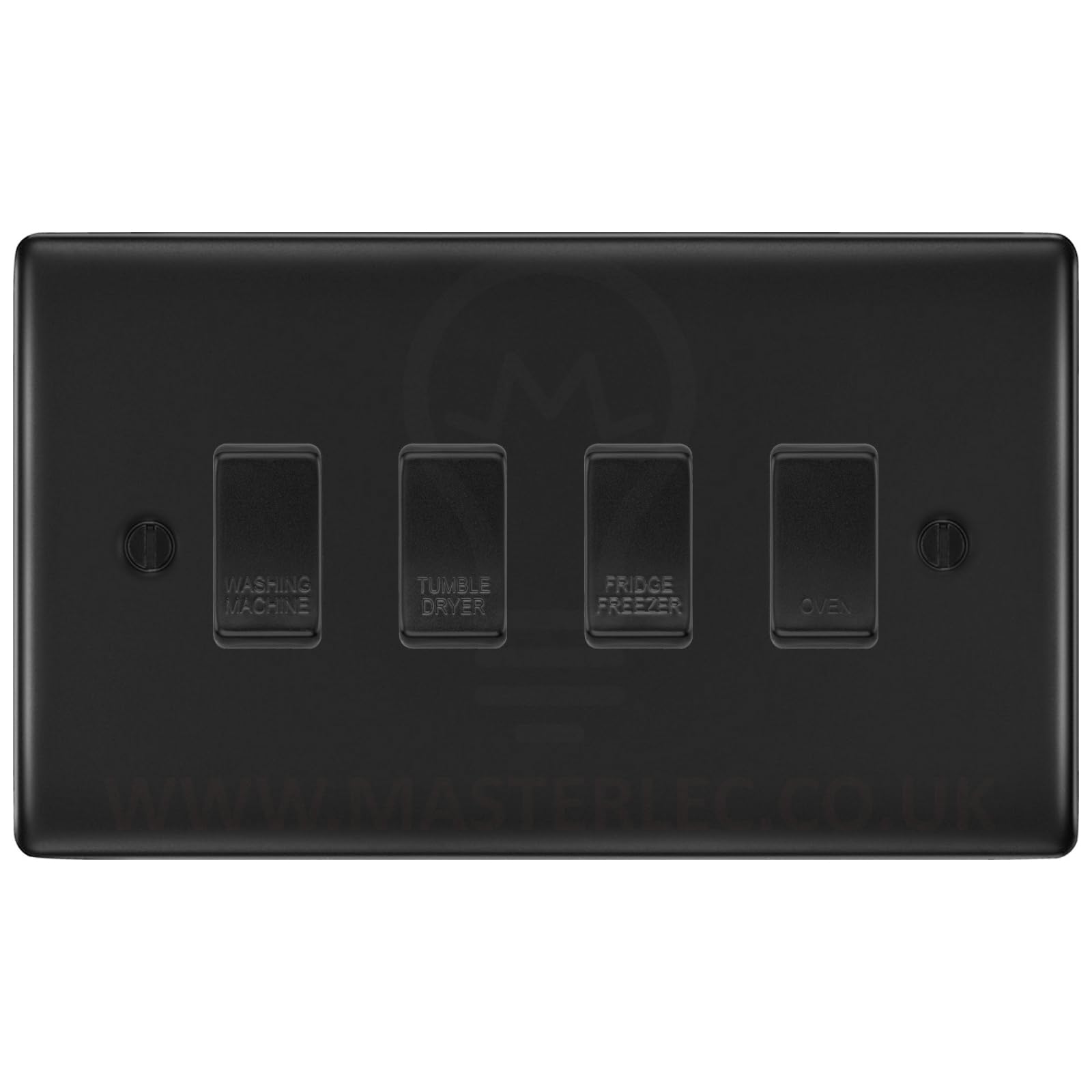 BG NFB4GA Matt Black 4 Gang Engraved Custom Labelled Appliance Grid Switch