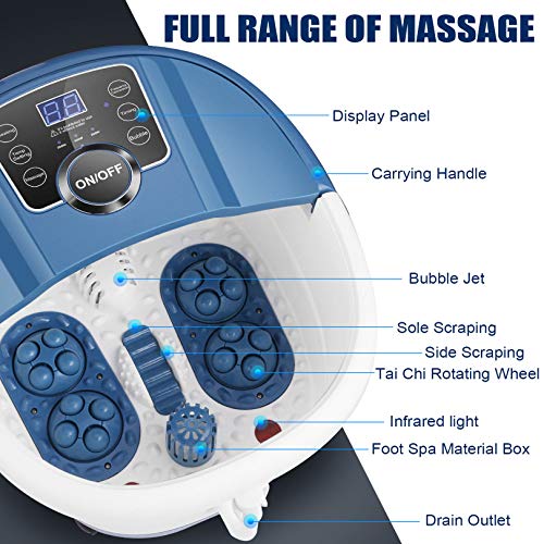 Foot Bath Spa Massager with Heat Bubbles, Heated Foot Spa with Motorized Shiatsu Massage Rollers, Foot Care Pedicure spa Machine with Time & Temperature Control