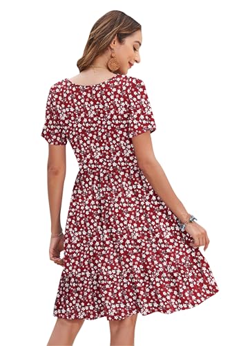 Image of AUSELILY Womens Summer Dresses 2025 Casual Short Sleeve Dress Square Neck A-Line Ruffle Sundress with Pockets