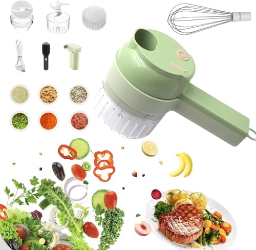 Reviews de Robots de cocina y minipicadoras más recomendados. 45 Cortador de verduras multifuncional portátil inalámbrico de 4 en 1 - Procesador de alimentos eléctrico para cortar, rebanar, rallar y batir, con cepillo de limpieza y cable de...