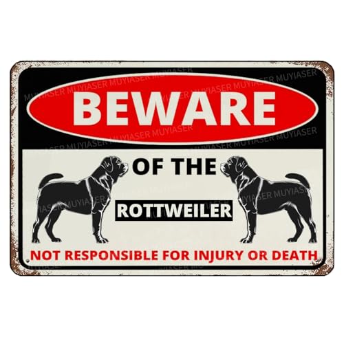 MUYIASER Schild mit Aufschrift "Beware Of The Dog", Rottweiler-Schild, Aluminium-Blechschild, Warnschild für Zaun, Hof, Zuhause, Küche, Bauernhof, Garten, Wanddekoration, 20,3 x 30,5 cm
