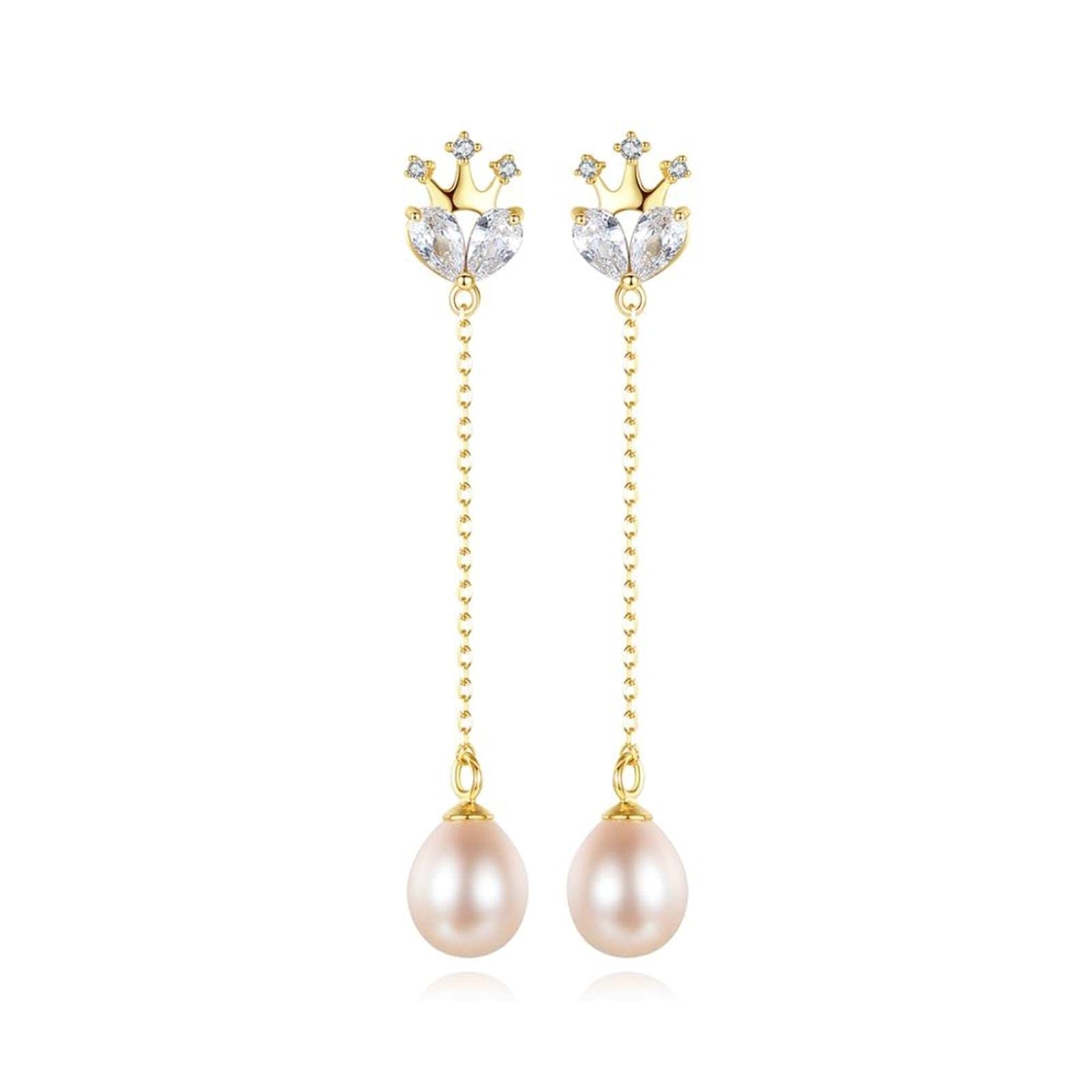 Natural Pearl Drop Earrings 925 Sterling Silver Small Cute Crown Fine Jewelry For Women Dating