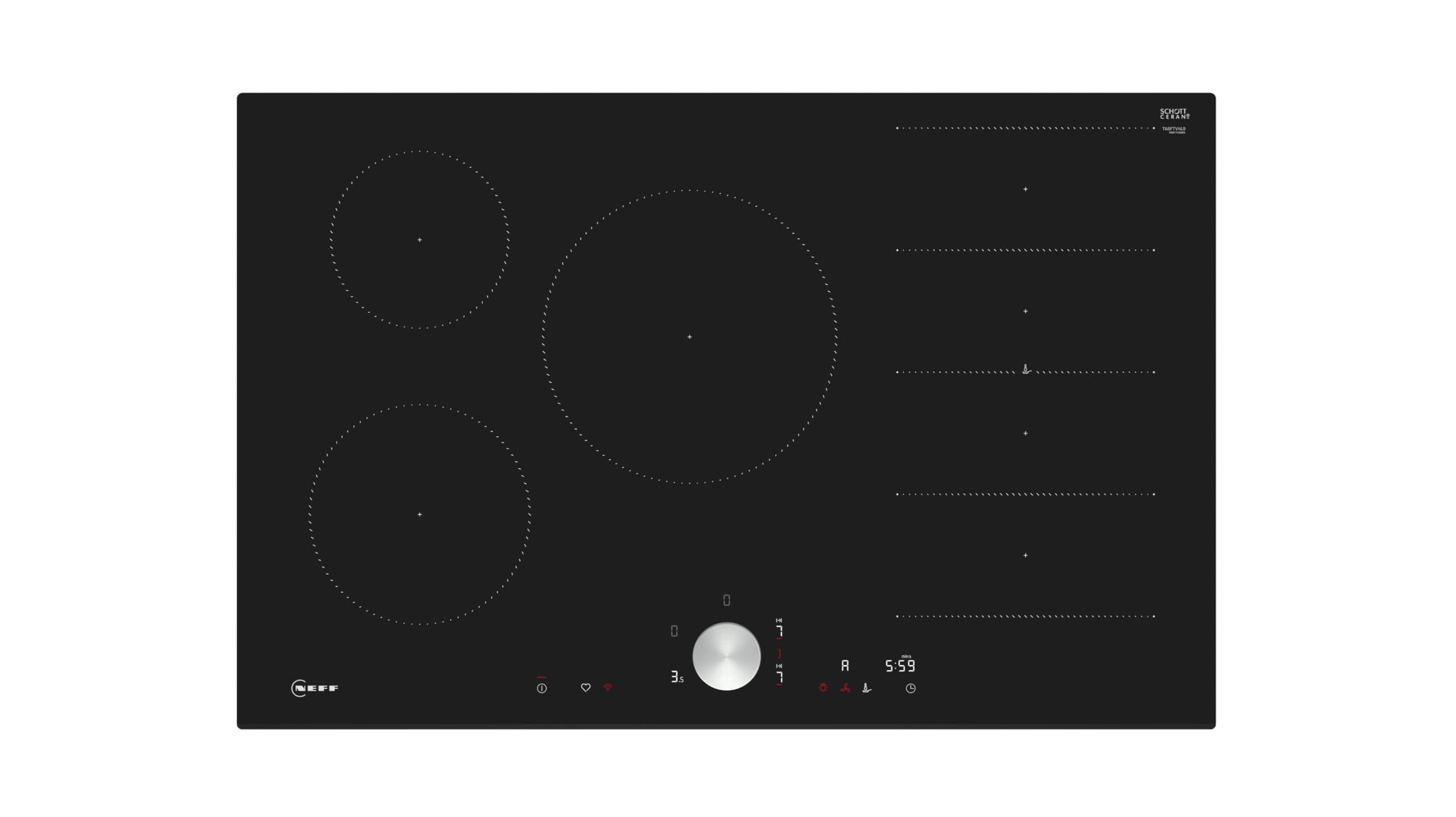 NEFF T68FTV4L0, N 90, Induktionskochfeld, autarkes Glaskeramik-Kochfeld 80 cm breit, Twist Pad, Flex Induction, Home Connect, Smart Hood Automatic, Rahmenlos aufliegend, Schwarz
