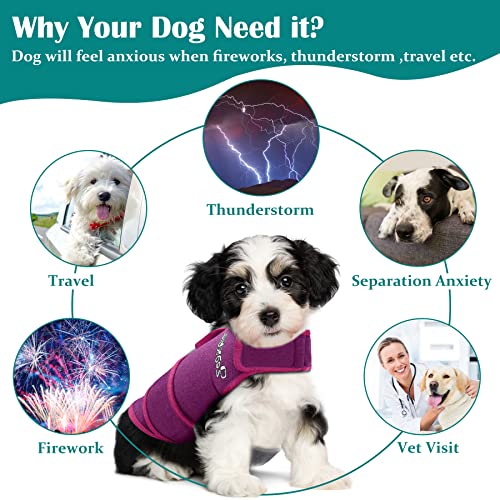 Image of Zeaxuie Baby-Use-Grade Dog Anxiety Vest, Breathable Dog Jacket Wrap for Thunderstorm, Travel, Fireworks, Vet Visits- Calming Coat for Small, Medium & Large Dogs-M-Purple