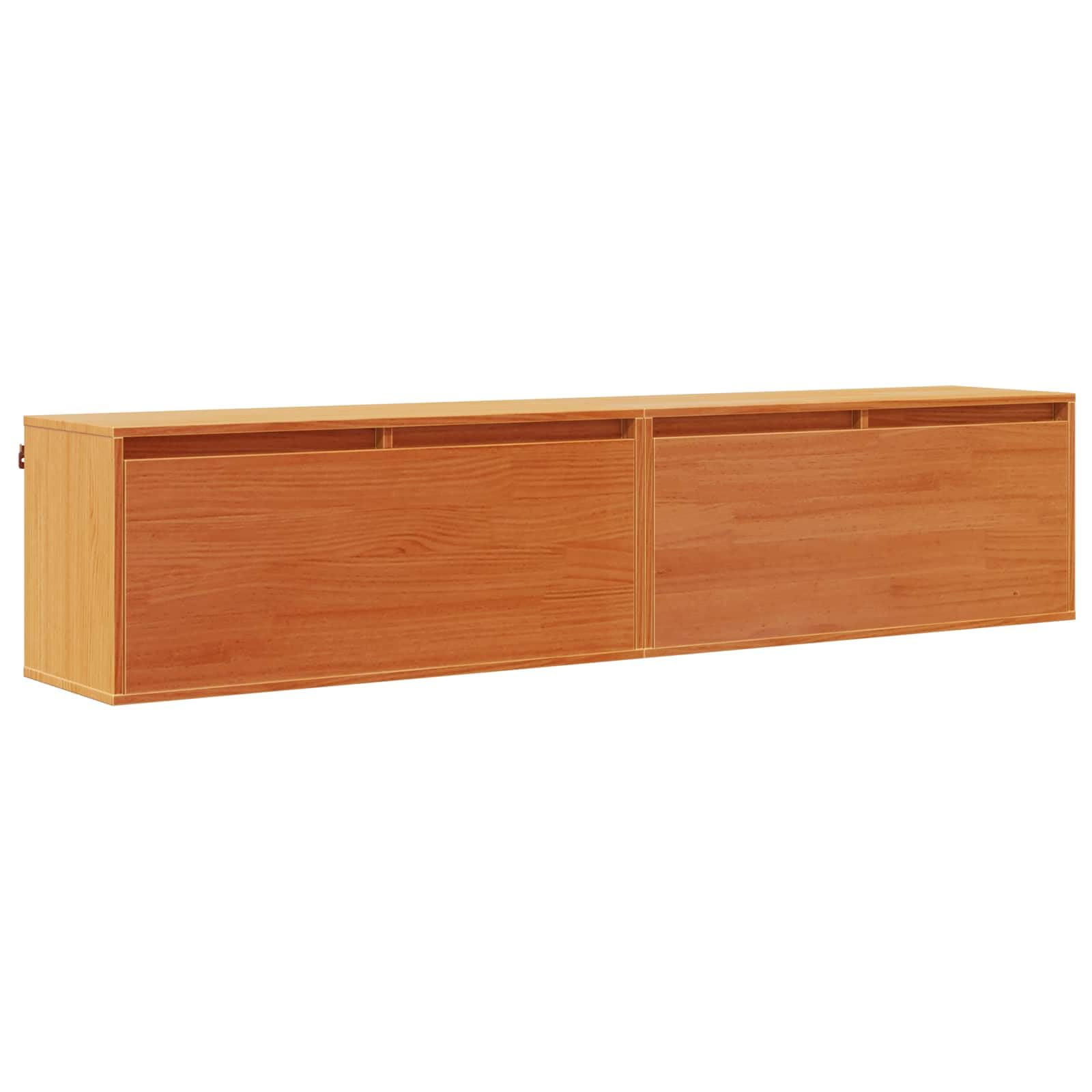 Set di 2 armadi da parete in legno di pino massiccio, marrone