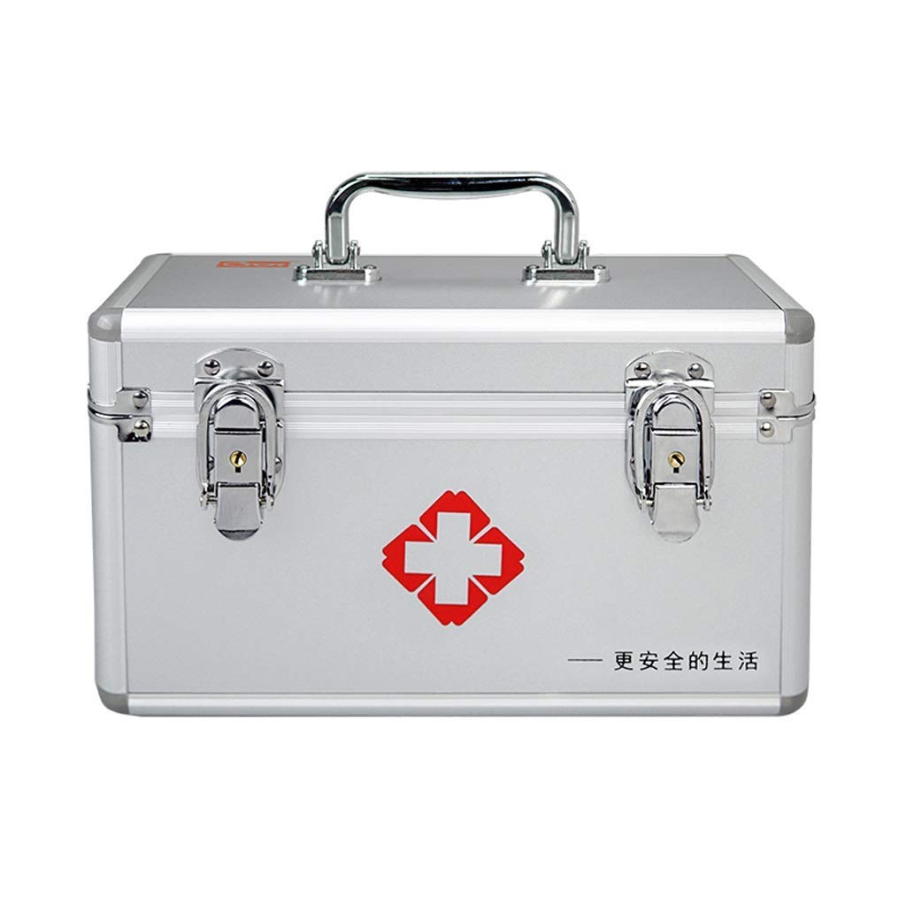 Scatola di immagazzinaggio del kit di primo soccorso, cassetta di pronto soccorso a 2 strati, scatola di immagazzinaggio medico con telaio in alluminio (dimensioni: 40,6 cm), dimensioni: 35,6 cm