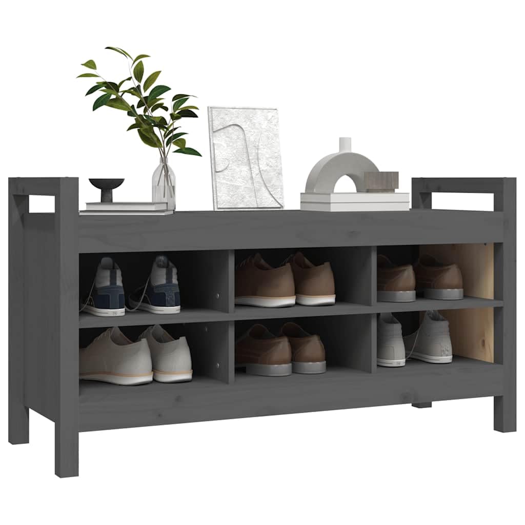 Banco de pasillo de madera de pino maciza, gris, 110 x 40 x 60 cm, con 6 compartimentos, espacio de almacenamiento, para pasillo, pasillo, salón, orden y ahorro de espacio