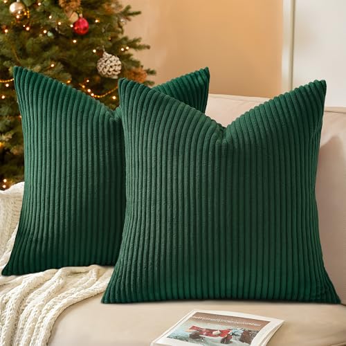 Image of Mecatny Soft Corduroy Throw Pillow Covers 22x22 Set of 2 Christmas Green