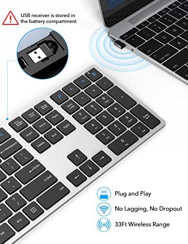 Wisfox Wireless Keyboard, Full Size With Silent Keys, Number Pad, Super Slim And Battery Powered, 2.4Ghz Usb Computer Keyboard For Laptop, Pc, Mac, Windows, Chromebook, Sliver And Black #TOP2