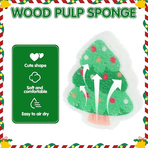 Image of Layhit 12 Pcs Christmas Dish Sponges Cute Kitchen Non Scratch Scrub Sink Sponges Wood Pulp Reusable Household Cleaning Cloth for Kitchen Dishes Furniture (Christmas Theme)