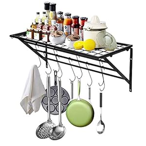 Wandmontage Metalen Hangrek Keukenopslag, Zwart Metalen Hangende Pan Pottenrek Wandmontage met 10 Haken voor Keuken