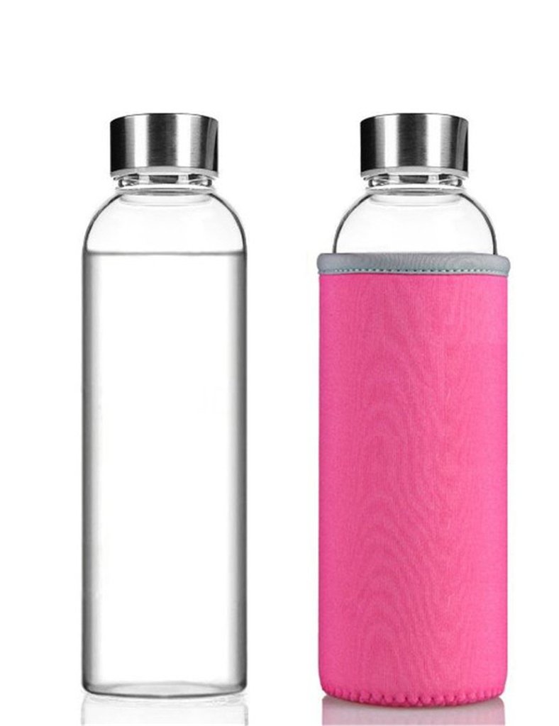 IVYRISE Stylish Portable Borosilicate Glass Water Bottle with Colorful Protective Bag 14 8OZ