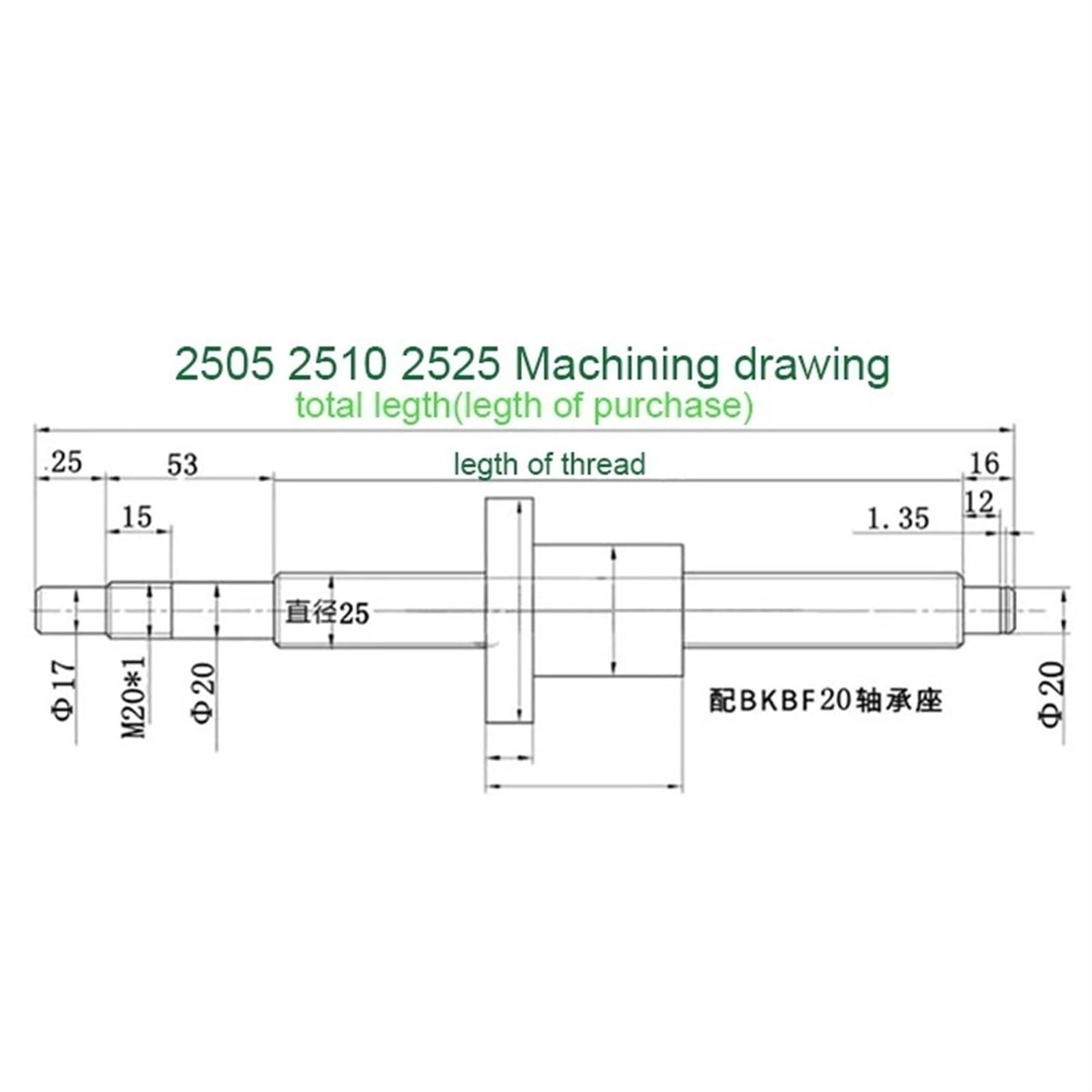 Metal Ball Screw nut end Processing Ball Screw SFU2505 Set 300-1000mm C7 End Machined BKBF20 End Support Coupling Accessories(500mm)