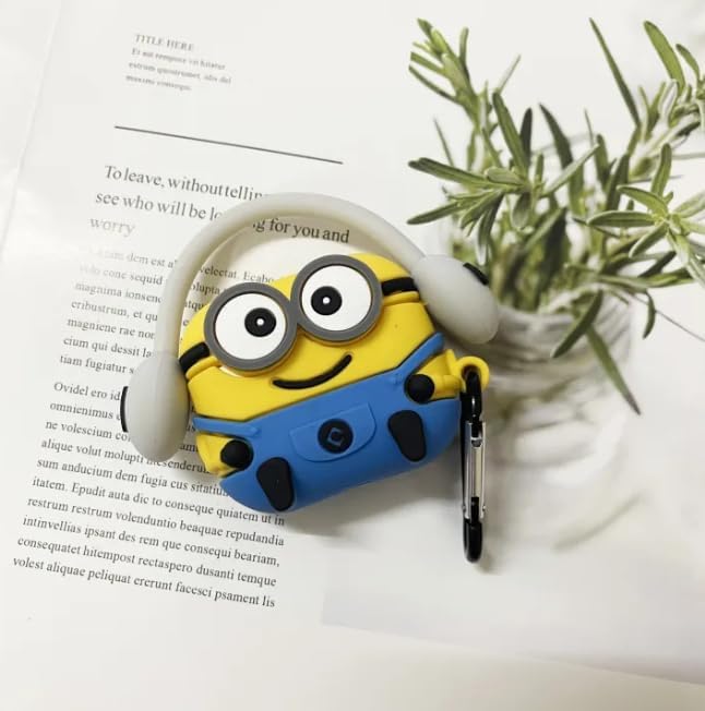 Image of Meyaar Earphone Case Cover Compatible for Realme Buds T300, Soft Silicone Skin Case Cover Shock-Absorbing Protective Case with Keychain (Front LED Visible) (Mini.on with Grey Band)