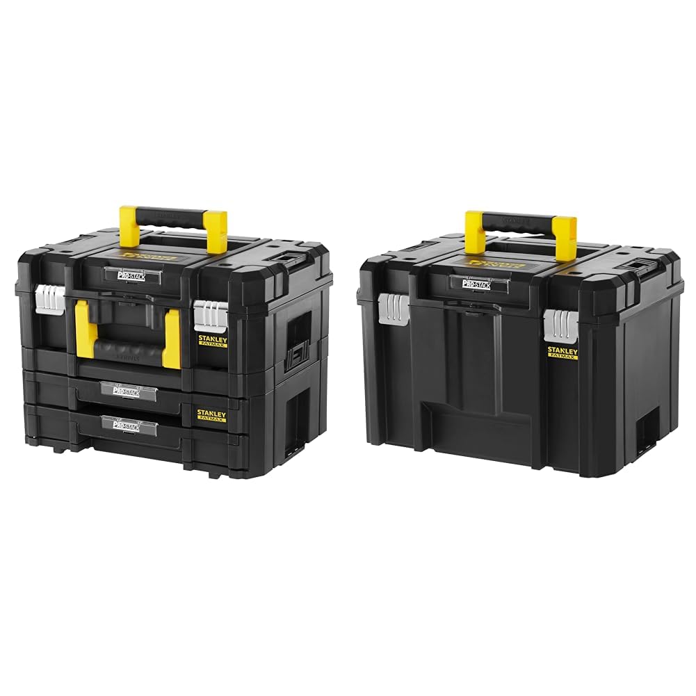 Stanley - FatMax Fmst1-71981 Maleta Multiusos Para Herramientas Con Cajonera Doble Pro-Stack Ii Y Iv, Negro + fmst1-71971 Caja De Herramientas Profunda Pro-Stack Vi Fatmax, Negro