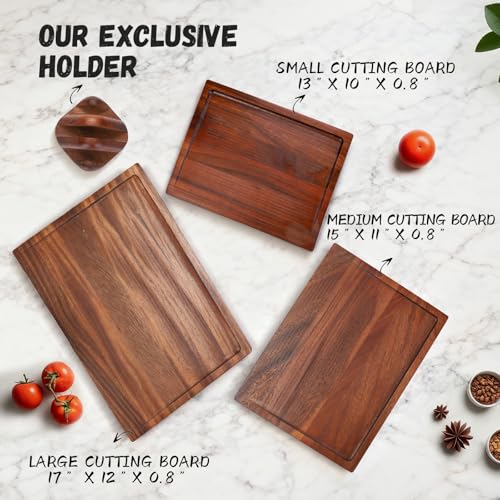 Set 3 tablas de cortar de nogal natural sólido con soporte antideslizante miniatura 3