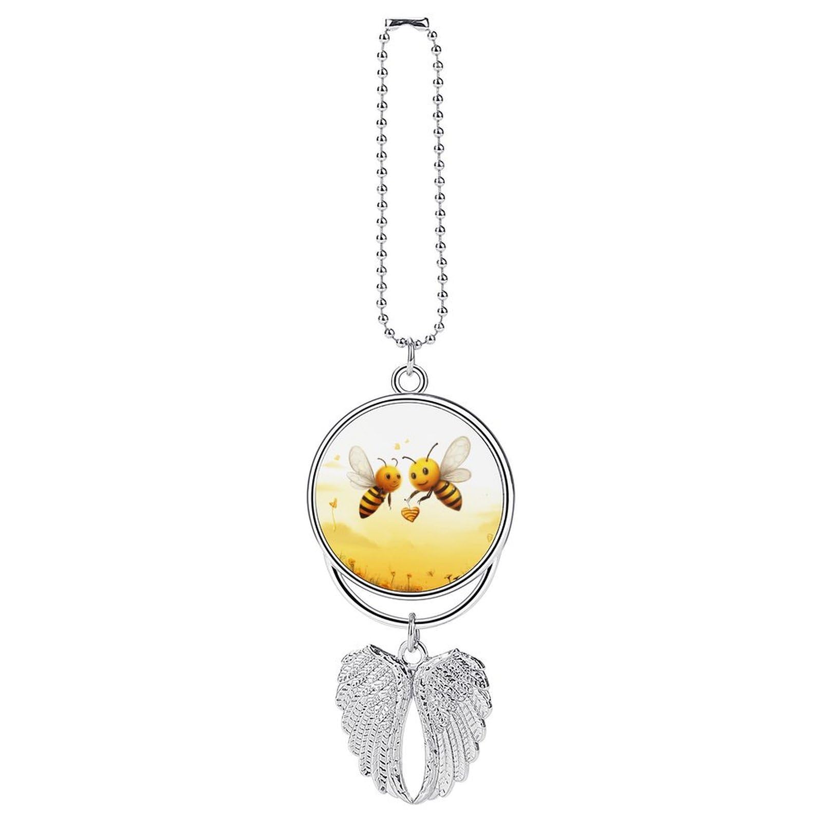 Bee Love Honey Car Pendant Rear View Mirror Hanging Ornament Auto Metal Charm for Aesthetic Interior Decor. Lucky Car Accessories Cute Funny Hanging Decor for Car Truck