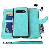 Samsung Galaxy S10 Plus Case, Modos Logicos [Detachable Wallet Folio][2 in 1][Zipper Cash Storage][Up to 14 Card Slots 1 Photo Window] PU Leather Purse with Removable Inner Magnetic TPU Case - Teal