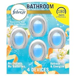 Febreze Bathroom Air Freshener, Odor-Fighting, Plug In Alternative, Air Fresheners for Home and Bathroom and Kitchen, Closet Air Fresheners, Refresh & Energize Scent, 4 Count