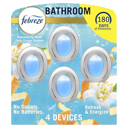Febreze Bathroom Air Freshener, Odor-Fighting, Plug In Alternative, Air Fresheners for Home and Bathroom and Kitchen, Closet Air Fresheners, Refresh & Energize Scent, 4 Count