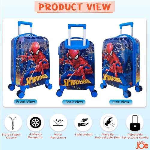 Image of JUNIOR JOE Polycarbonate 8 Wheels 360 Degree 20 Inch Rolling Suitcase for Kids Carry-On Overnight Travel Trolley (Purple) (Blue)