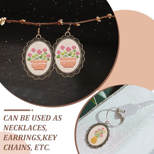 Image of INFUNLY 6 Sets DIY Flower Necklace Embroidery Kit for Adult Beginner Embroidery Pendant Kit Floral Theme Embroidery Necklace Kit Flower Leaf Cross Stitch Kits with Instructions for Women Gift