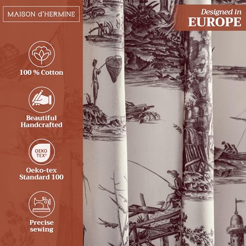Image of Maison d' Hermine Curtains for Living Room 100% Cotton 50 inchx84 inch (Pack of 1) | 84 inches long Light Filtering Toile Curtains for Windows with Rod and Loop Pockets - Calais - Charcoal