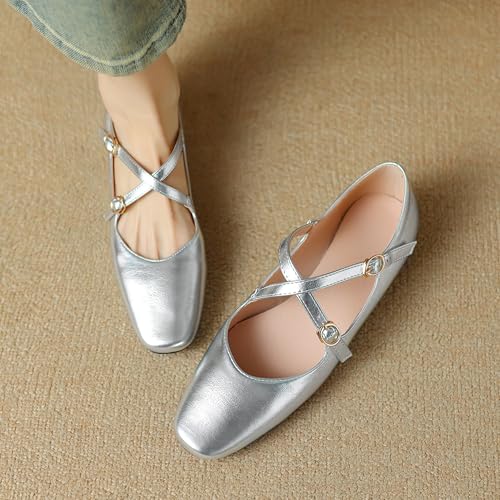 Mary Jane Flat Square Toe Women Ankle Strap Dolly Shoes3