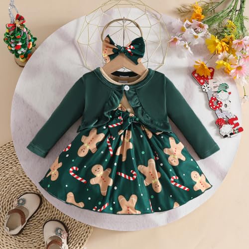 Baby Girl Christmas Outfit Toddler Sleeveless Dress with Cardigan Gingerbread Christmas Dresses Fall Clothes3