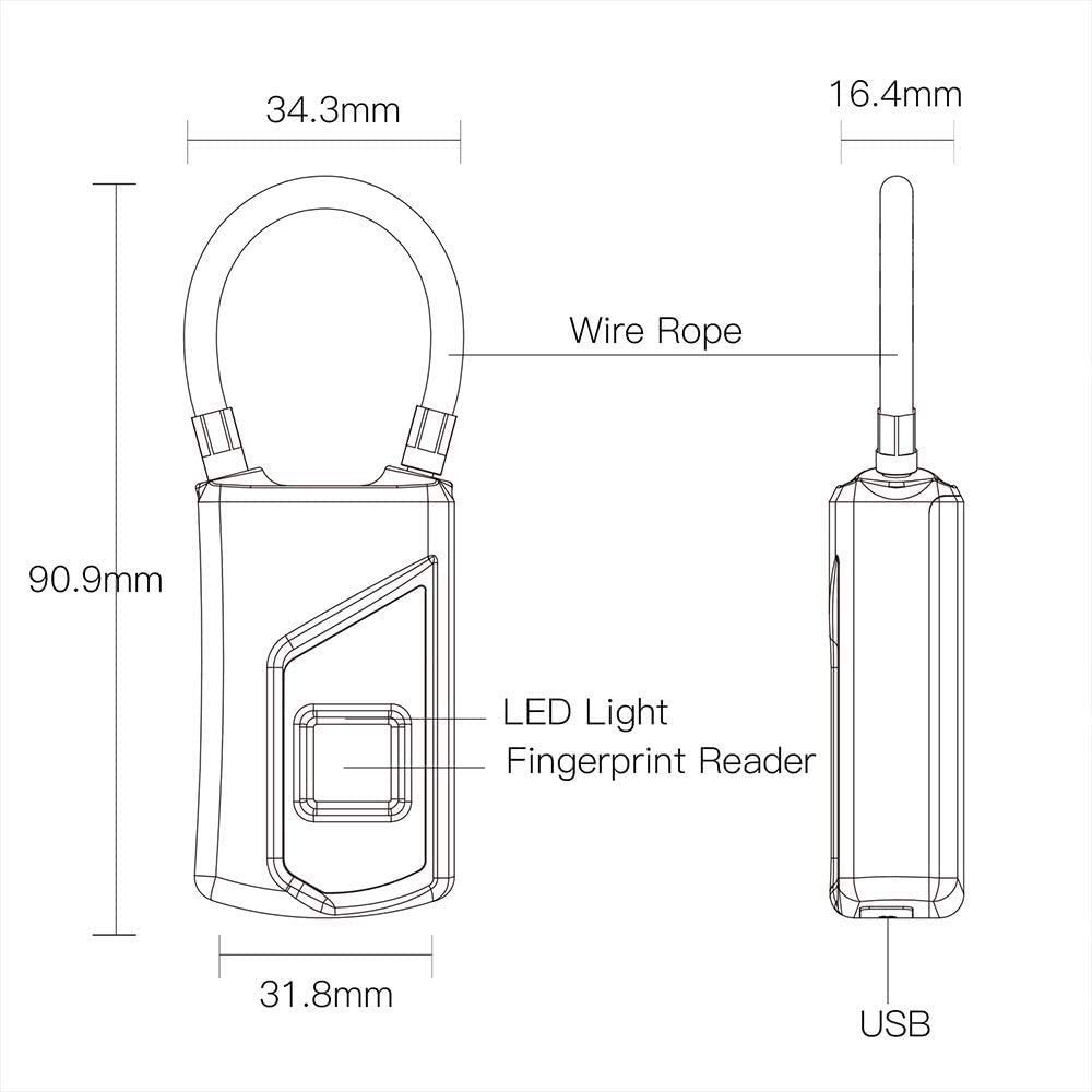 Candado inteligente con huella dactilar, Candado de huella digital for casillero de gimnasio y maleta IP66 carga USB 10 huellas dactilares