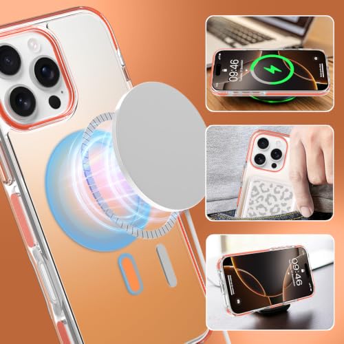 Image of Magnetic Case for iPhone 16 Pro Max [Compatible with Magsafe] [Anti-Yellowing] [1 Screen Protector] Slim Clear Iridescent Case for iPhone 16 Pro Max 6.9 inch 2024, Orange