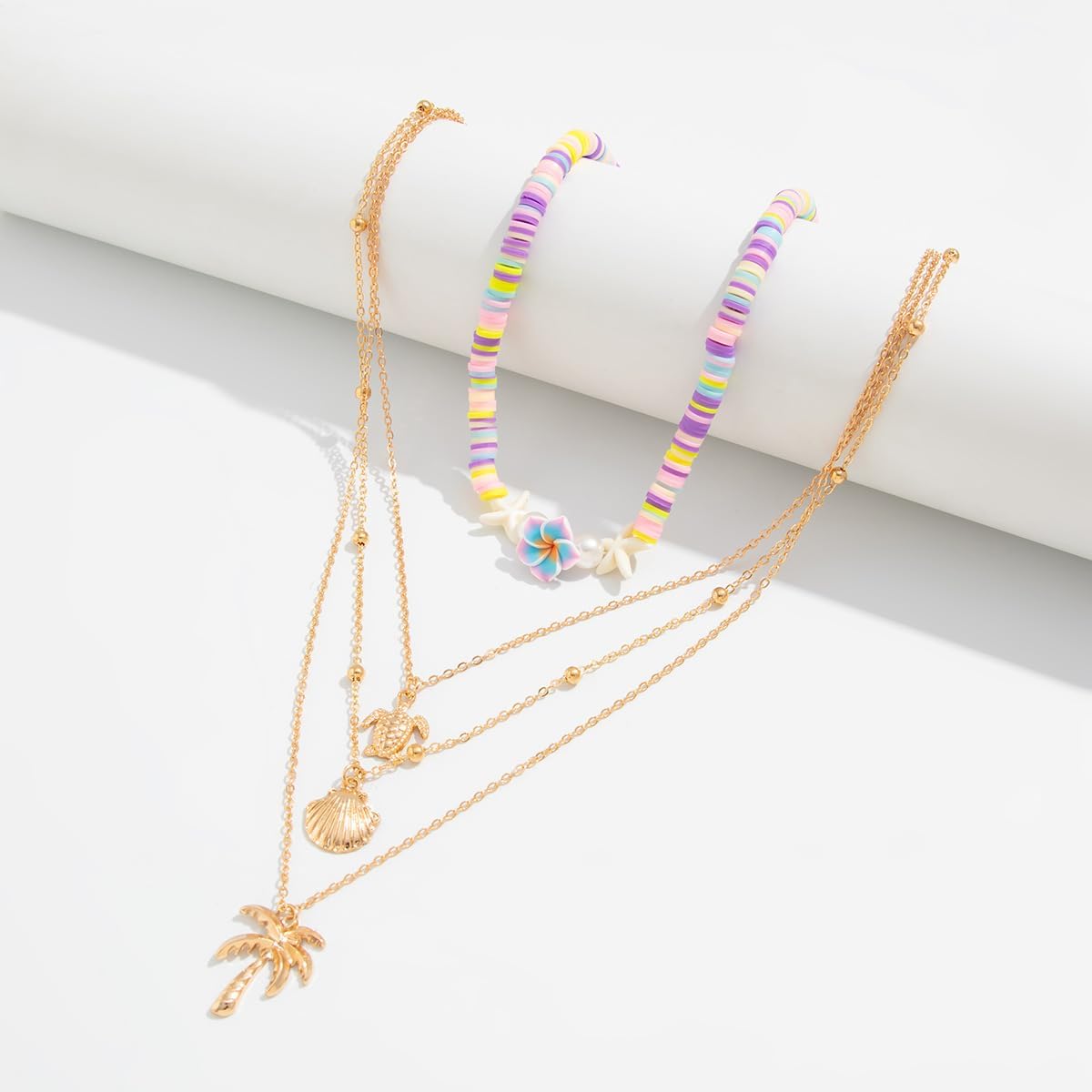 Gold Pendant Necklace for Women Boho Shell Turtle Palm Tree Layered Beach Jewelry with Pearls Retro Adjustable Boho Surf Style Seaside Necklace for Women - Image 3