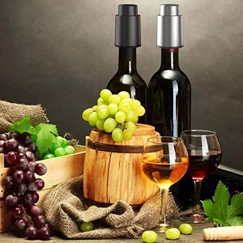 BeRicham Vacuum Wine Stoppers with Time Scale Record, Leakproof Wine Corks/Wine Preserver/Wine Sealer to Keep Wine Fresh, Gifts for Wine Lovers, Fits Any Bottle (2 Pack - Stainless Steel & ABS/Black)