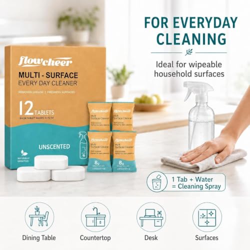 Image of flowcheer Multi Surface Cleaner Refills -12 Pack (Unscented) | All Purpose Cleaning Refill Tablet-Makes 192 fl oz Bottles of Spray Cleaner for Household & Kitchen