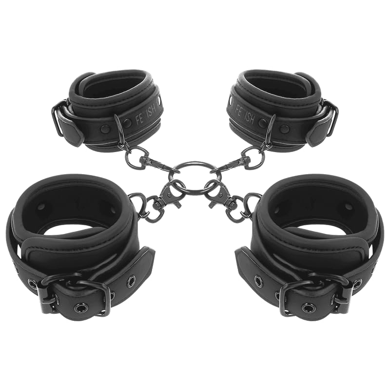Handschellen Set für Hände & Knöchel – Verstellbare BDSM Fesseln aus veganem Leder mit Neopren-Futter – Bondage Set für Hogtie, Anfänger & Fortgeschrittene