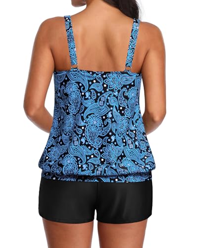 Image of Aqua Eve Two Piece Women's Tankini Swimsuits Blouson Swim Tank Top with Shorts Modest Bathing Suits