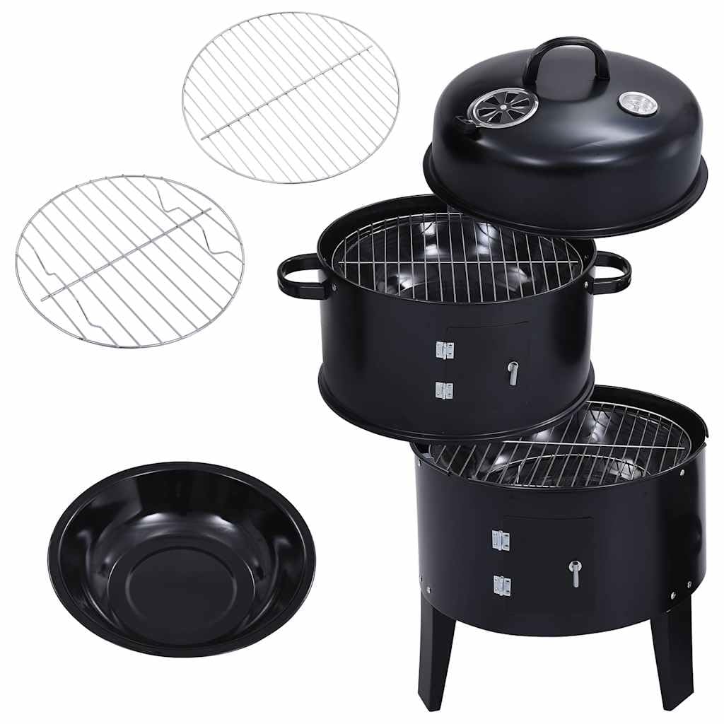Barbacoa Ahumador de Carbón 3 en 1 40x80 cm | Asar, Cocinar y Ahumar, Termostato, Agua Incluida, Desmontable para Camping