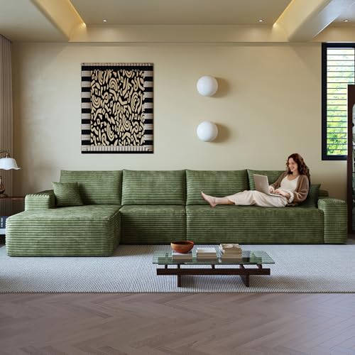Image of 96 inch Sectional Couches for Living Room Cloud Couch Sofa with L-Shape Upholstered Boneless Couchs Modern Modular Sectional Couch with Chaise